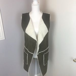 Olive green faux suede Sherpa vest only worn once